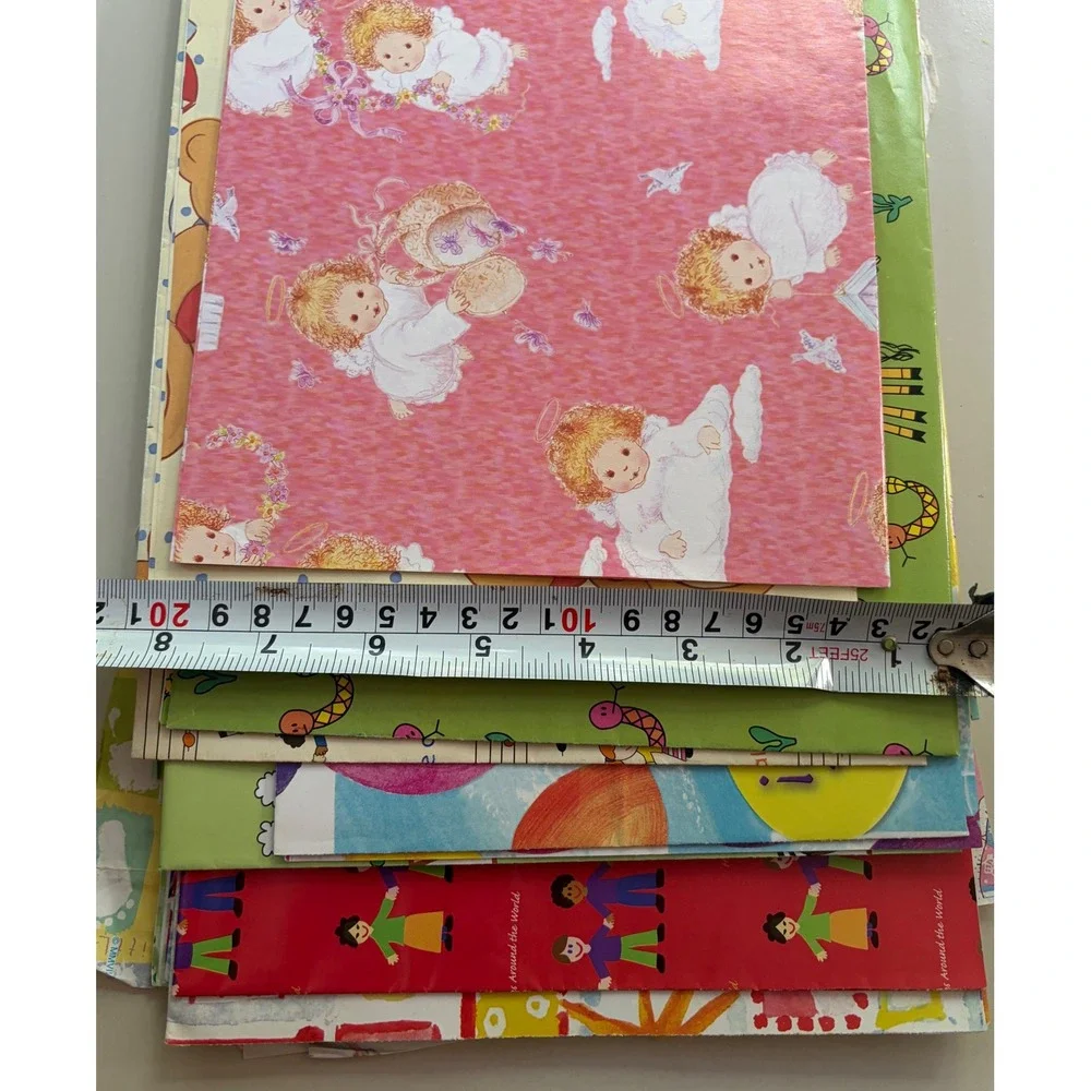 Lot Vintage Gift Kids Wrapping Paper Sheets 70s-90s Holly Hobbie Kittens Angels